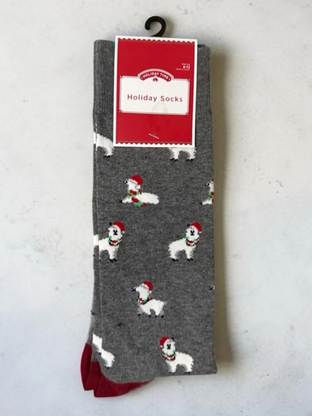 Holiday Llama Pattern Gray & Red Socks